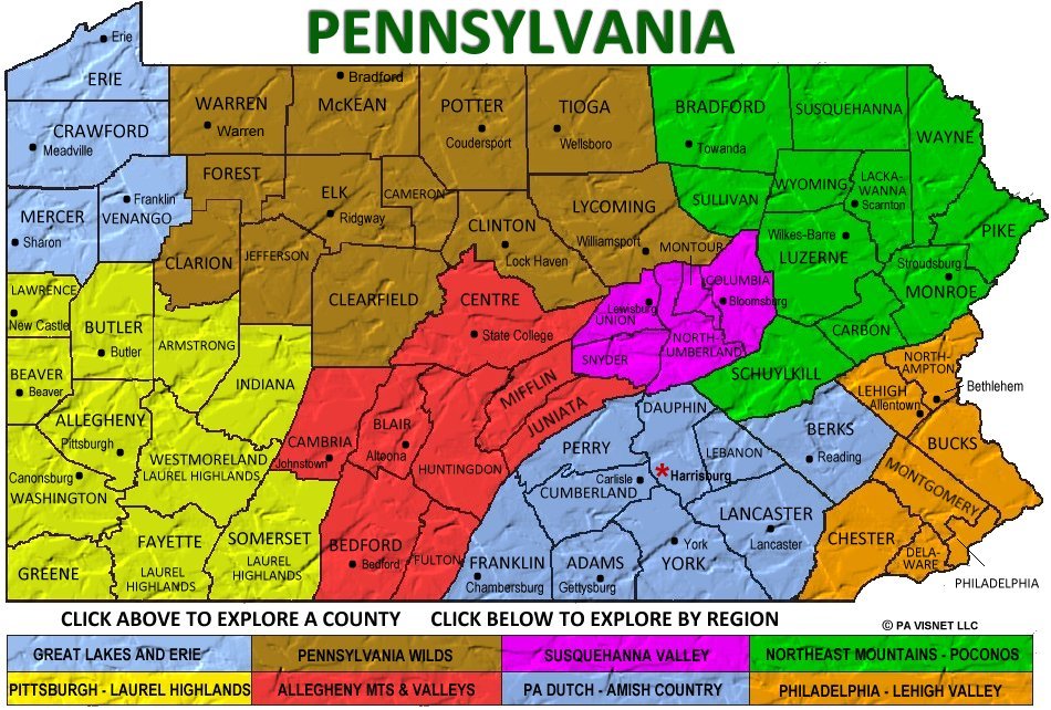 pa pennsylvania counties regions maps