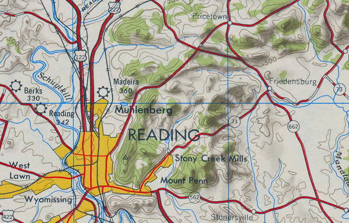 reading PA topographical map