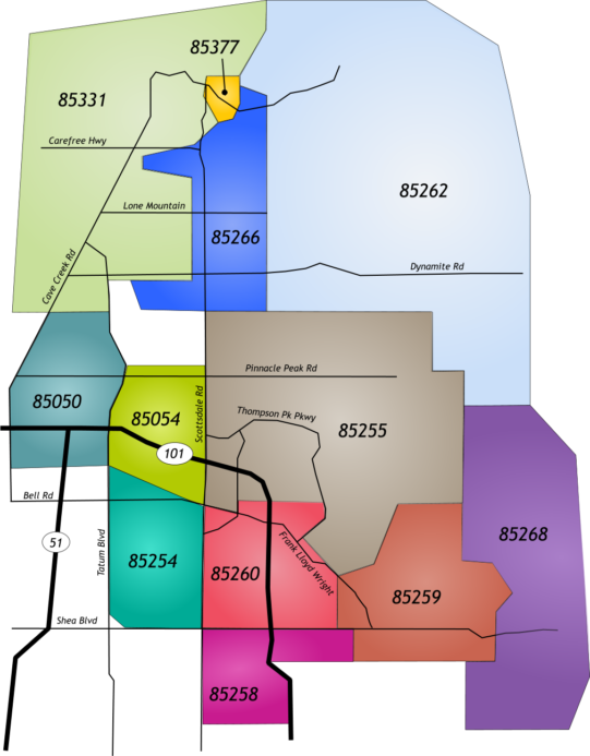 Color Zip Code Maps of North Scottsdale